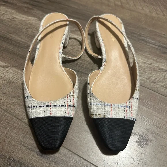 Veronica Beard Cecile Half d'Orsay Slingback Pump Multi White Tweed 9.5 - Picture 2 of 5